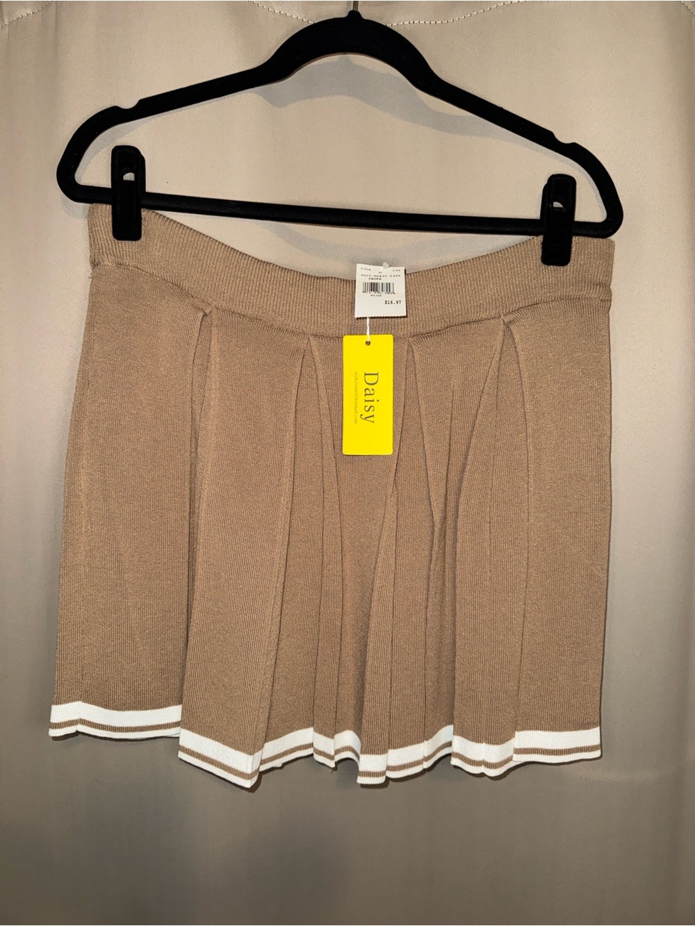 Daisy Tan Skater Mini Skirt with White Stripe Hem